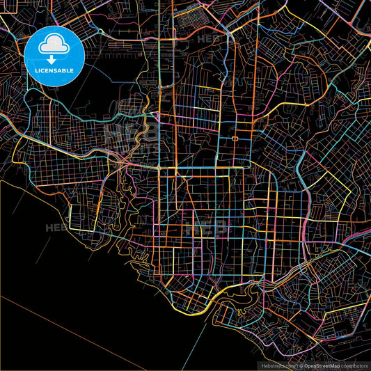 Manaus, Brazil, colorful city map on black background