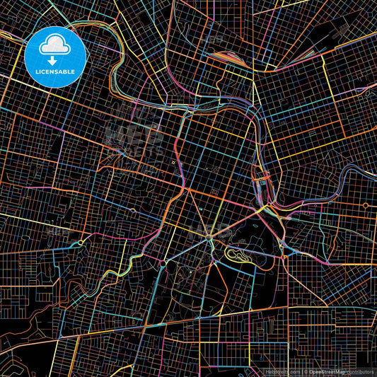 Cordoba, Argentina, colorful city map on black background