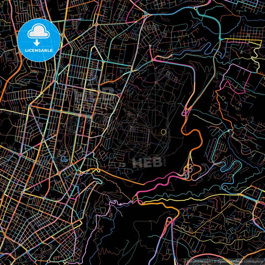 Quito, Ecuador, colorful city map on black background