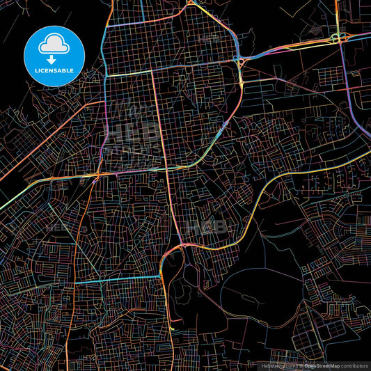 Valencia, Venezuela, colorful city map on black background