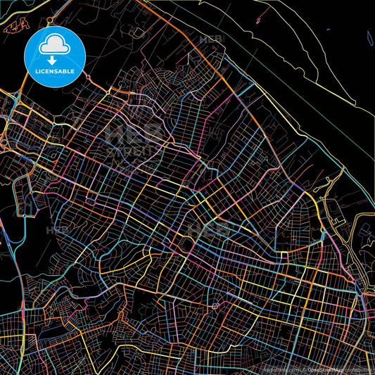 Barranquilla, Colombia, colorful city map on black background