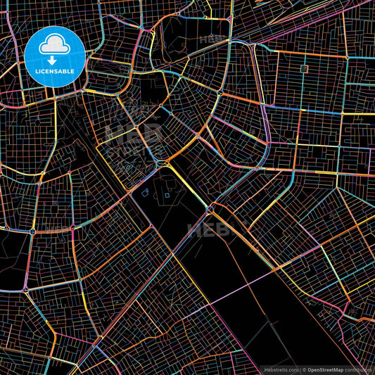 Santa Cruz de la Sierra, Bolivia, colorful city map on black background