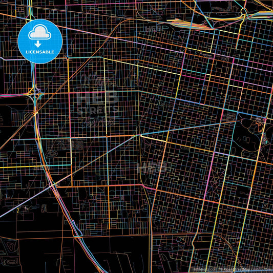 Rosario, Argentina, colorful city map on black background