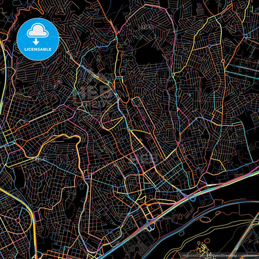 Guarulhos, Brazil, colorful city map on black background