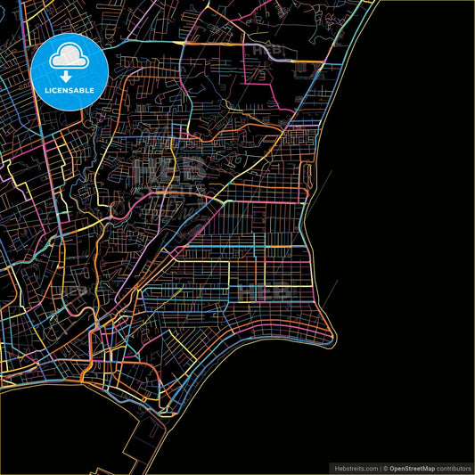 Maceio, Brazil, colorful city map on black background