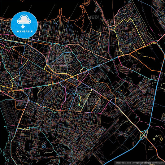 Cartagena, Colombia, colorful city map on black background