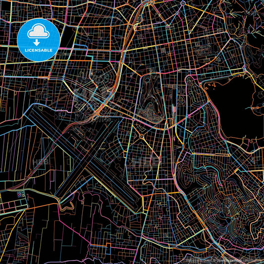 Cochabamba, Bolivia, colorful city map on black background