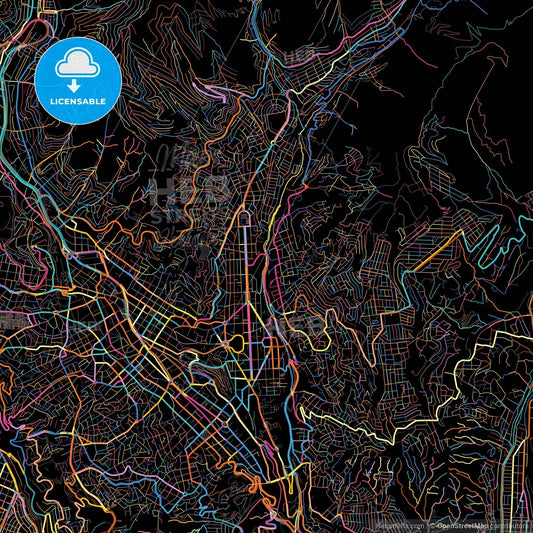 La Paz, Bolivia, colorful city map on black background
