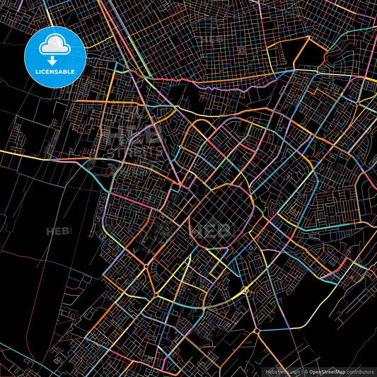 Trujillo, Peru, colorful city map on black background