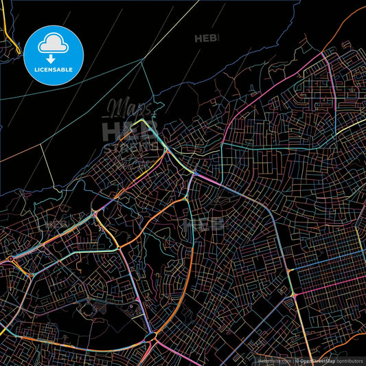 Ciudad Guayana, Venezuela, colorful city map on black background