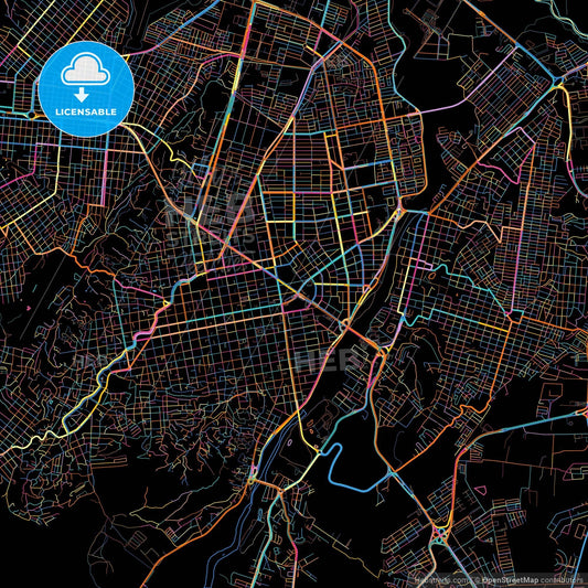 Cucuta, Colombia, colorful city map on black background