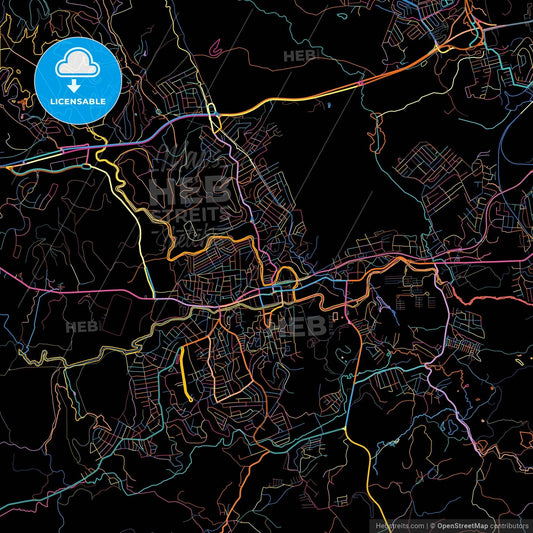 Jaboatao, Brazil, colorful city map on black background