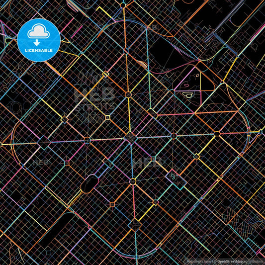 La Plata, Argentina, colorful city map on black background