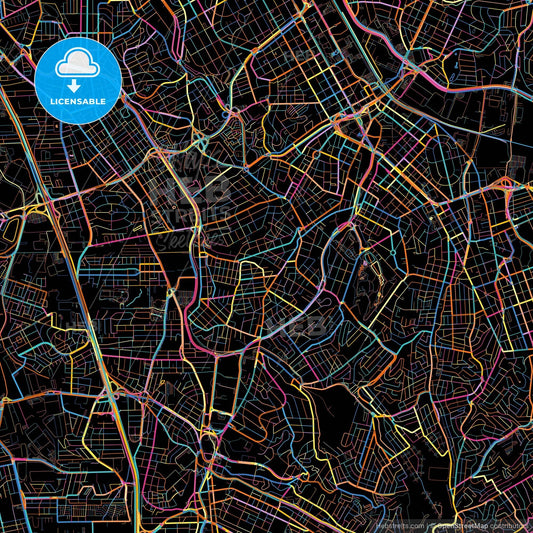 Santo Andre, Brazil, colorful city map on black background