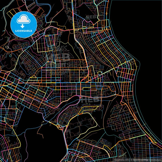 Joao Pessoa, Brazil, colorful city map on black background