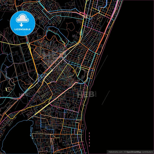 Jaboatao dos Guararapes, Brazil, colorful city map on black background
