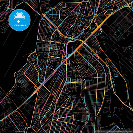 Sao Jose dos Campos, Brazil, colorful city map on black background
