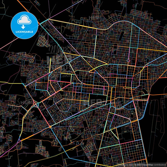 Chiclayo, Peru, colorful city map on black background
