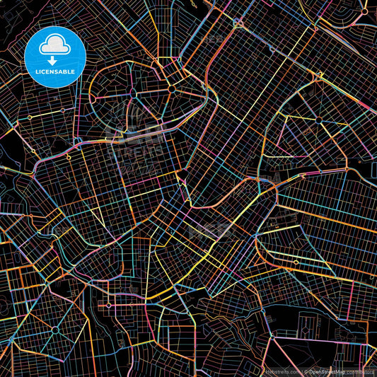 Uberlandia, Brazil, colorful city map on black background