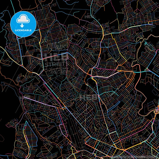 Sorocaba, Brazil, colorful city map on black background