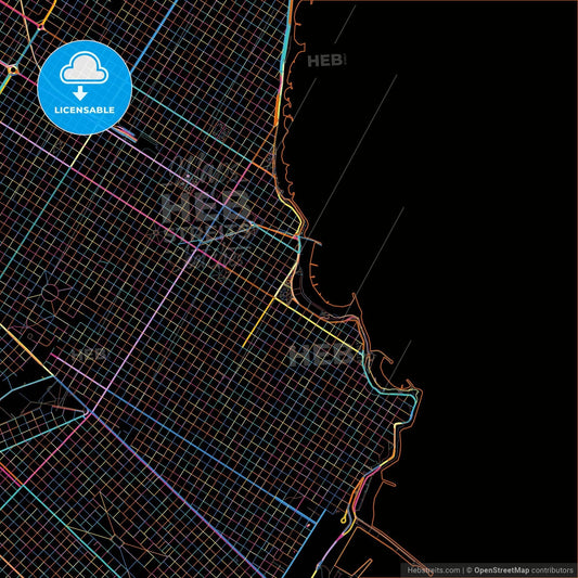 Mar del Plata, Argentina, colorful city map on black background