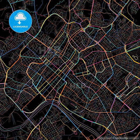 Cuiaba, Brazil, colorful city map on black background
