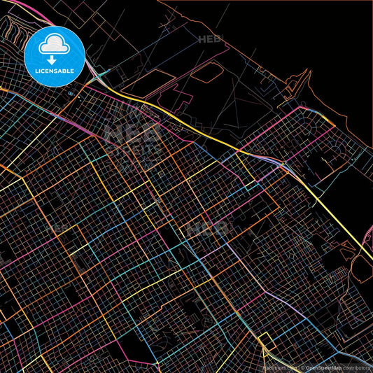 Quilmes, Argentina, colorful city map on black background
