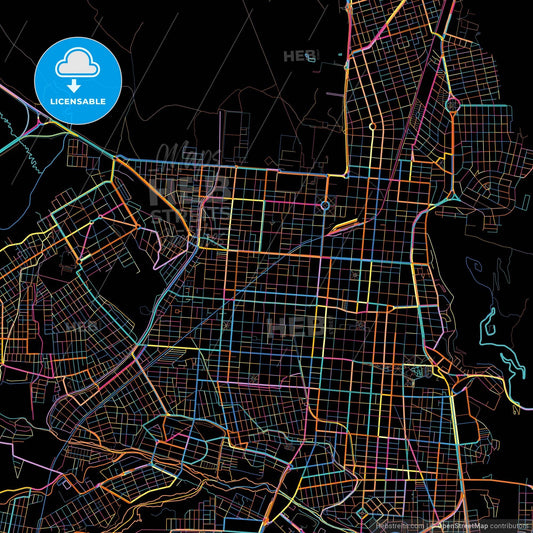 Salta, Argentina, colorful city map on black background