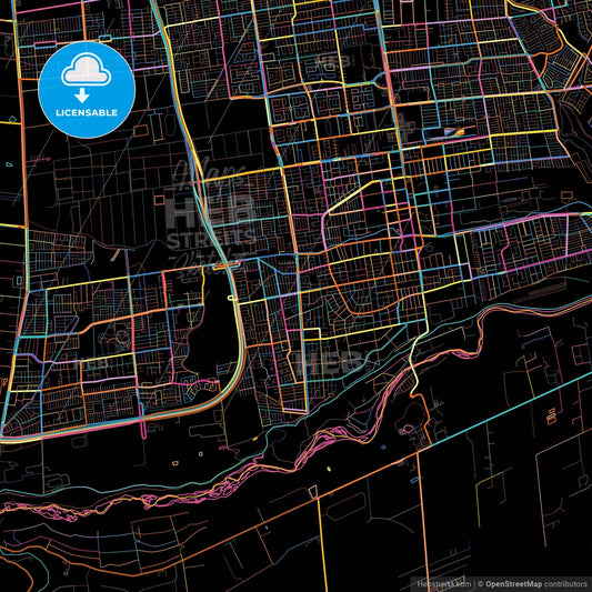 Puente Alto, Chile, colorful city map on black background