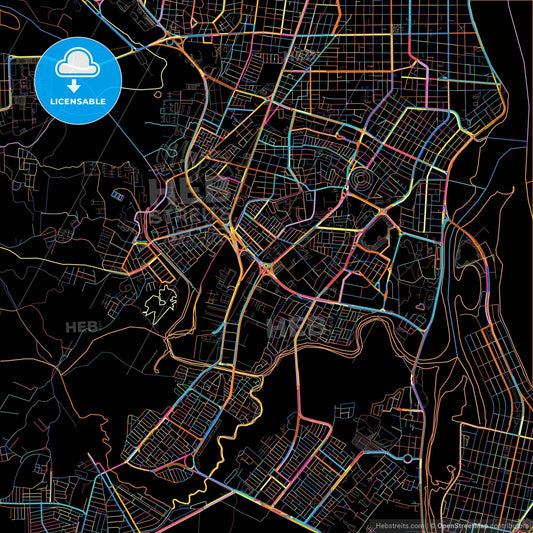 Aracaju, Brazil, colorful city map on black background