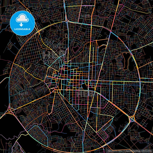 Feira de Santana, Brazil, colorful city map on black background