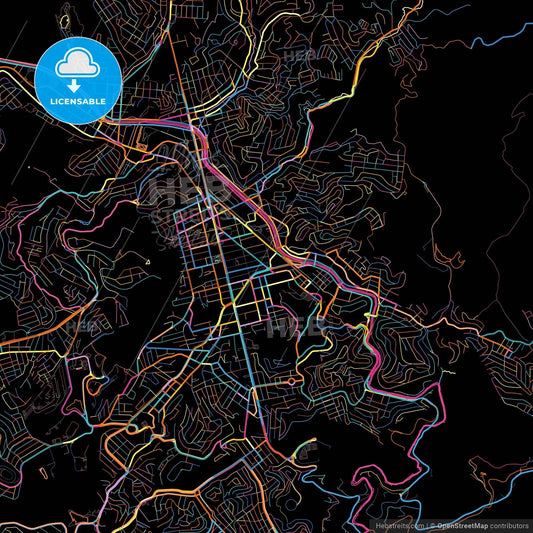 Juiz de Fora, Brazil, colorful city map on black background