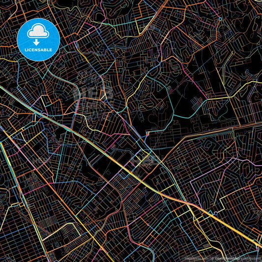 Belford Roxo, Brazil, colorful city map on black background