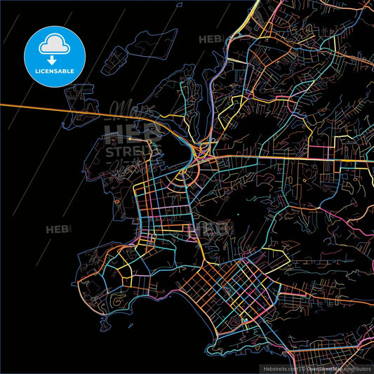 Niteroi, Brazil, colorful city map on black background