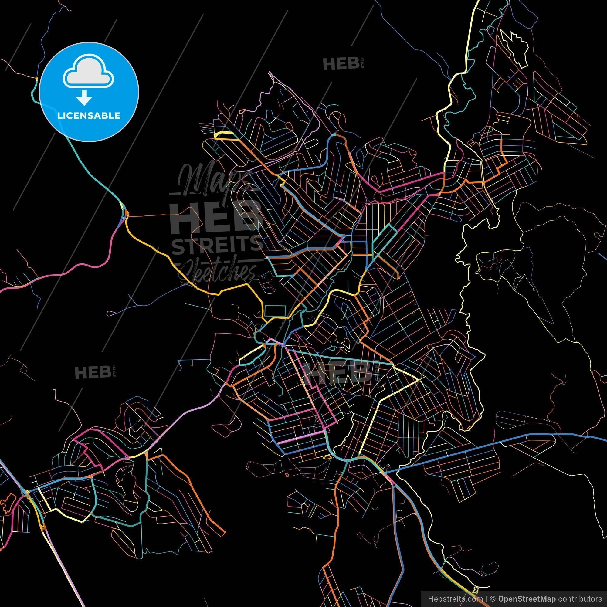 Neves Map Ribeirao Das Neves, Brazil, Colorful City Map On Black Background ...