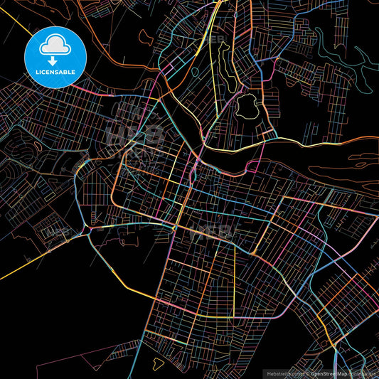 Campos dos Goytacazes, Brazil, colorful city map on black background