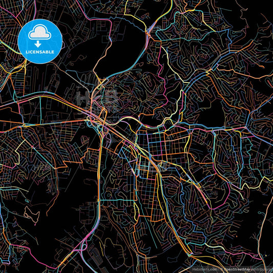 Maua, Brazil, colorful city map on black background