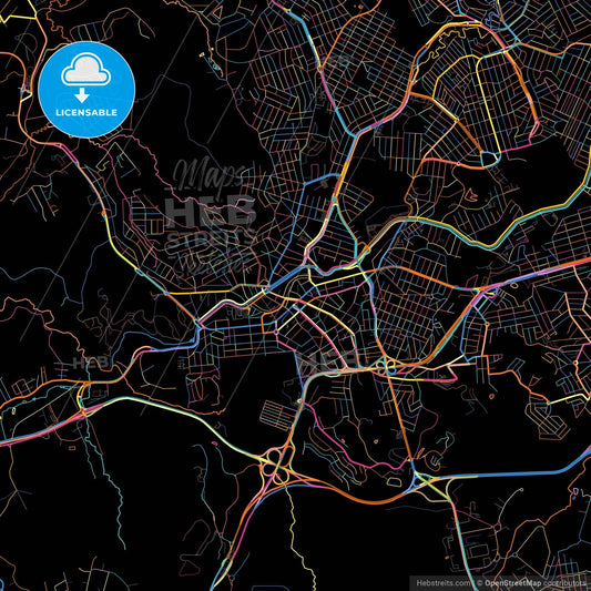 Betim, Brazil, colorful city map on black background