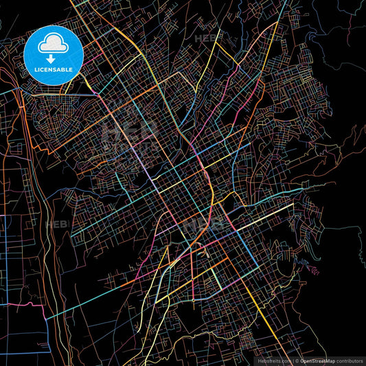 Huancayo, Peru, colorful city map on black background