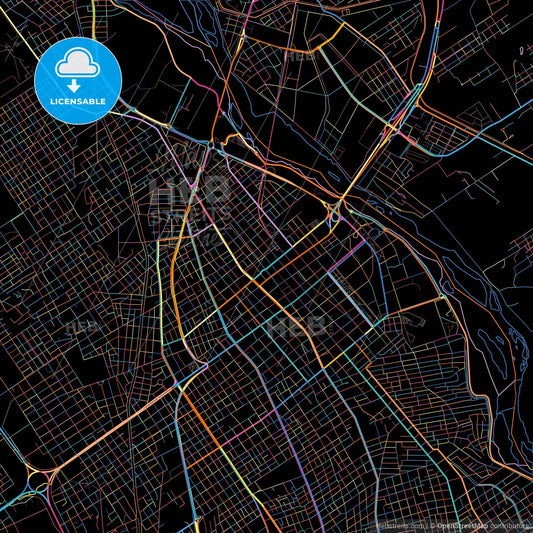 Santiago del Estero, Argentina, colorful city map on black background