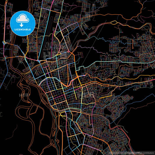 Neiva, Colombia, colorful city map on black background