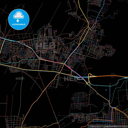 Turmero, Venezuela, colorful city map on black background