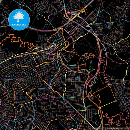Itaquaquecetuba, Brazil, colorful city map on black background