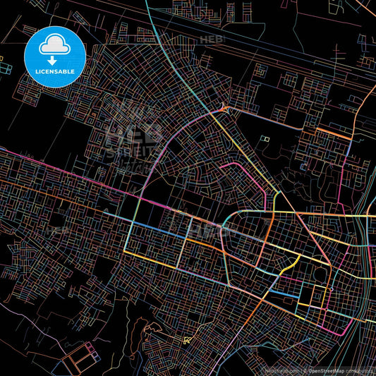 Piura, Peru, colorful city map on black background
