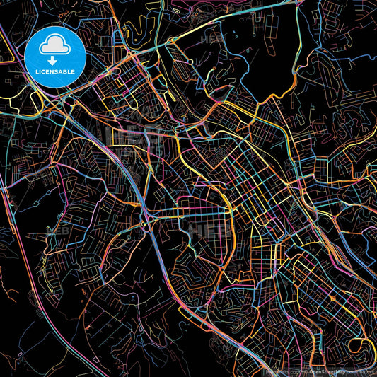 Jundiai, Brazil, colorful city map on black background