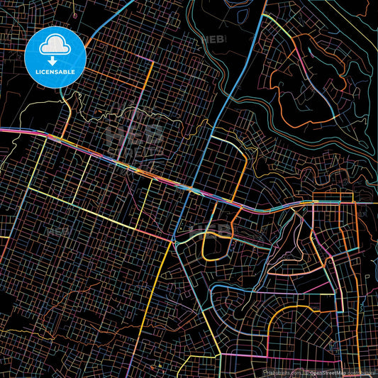 Ciudad del Este, Paraguay, colorful city map on black background