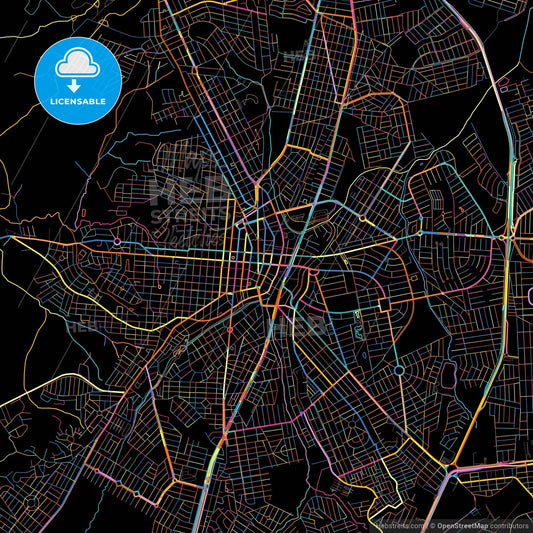 Anapolis, Brazil, colorful city map on black background