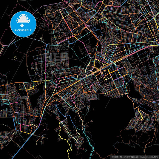 Soacha, Colombia, colorful city map on black background