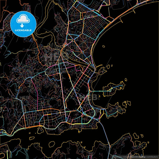 Vitoria, Brazil, colorful city map on black background