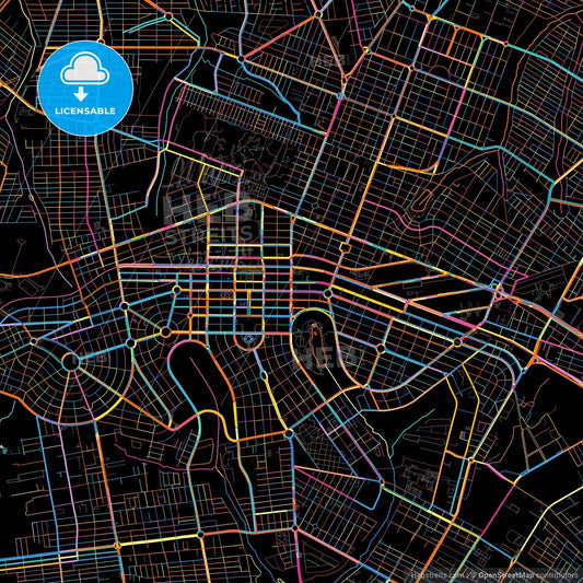 Maringa, Brazil, colorful city map on black background